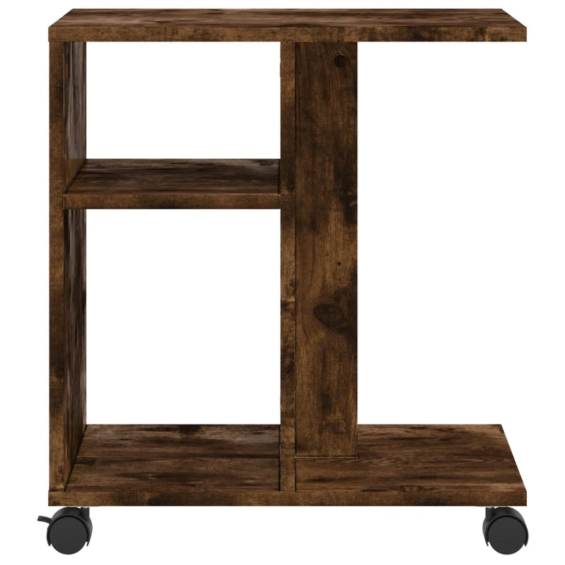 vidaXL füstös tölgy színű szerelt fa kisasztal kerekekkel 50x30x55 cm