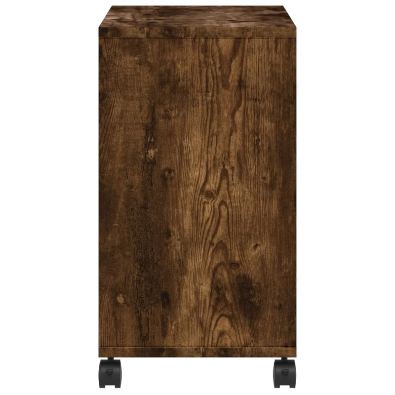 vidaXL füstös tölgy színű szerelt fa kisasztal kerekekkel 50x30x55 cm