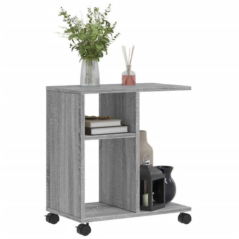 vidaXL szürke sonoma színű szerelt fa kisasztal kerekekkel 50x30x55 cm
