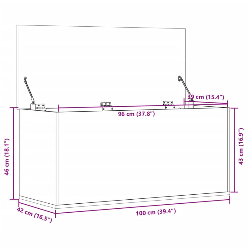 vidaXL fekete szerelt fa tárolóláda 100x42x46 cm