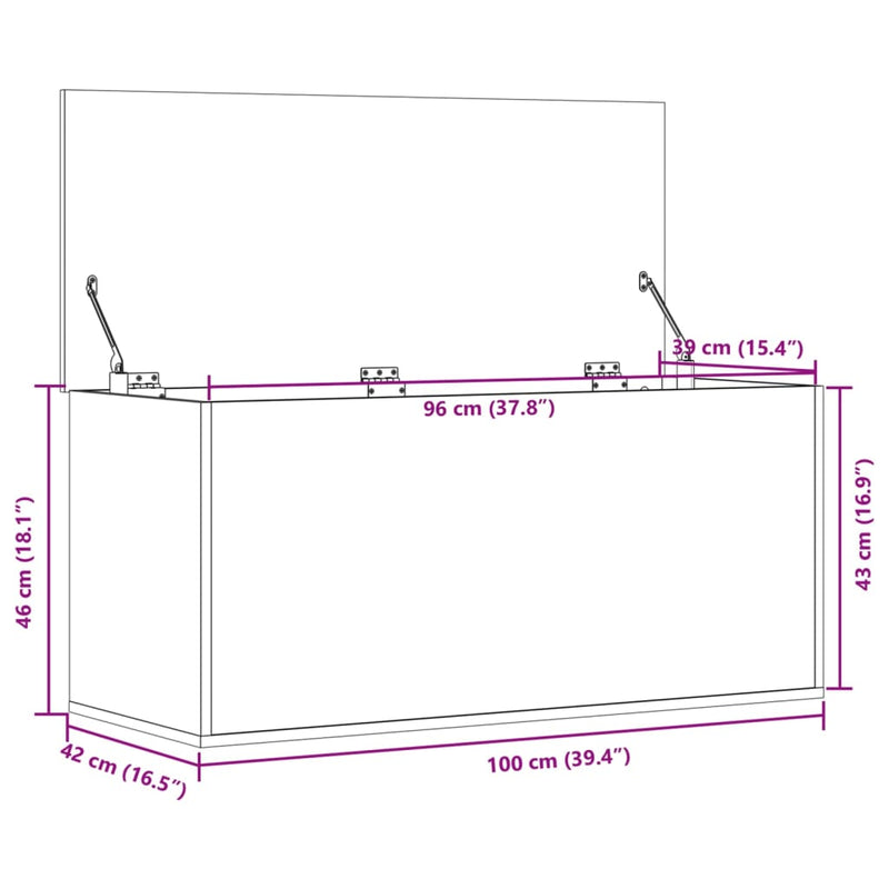 vidaXL füstös tölgy színű szerelt fa tárolóláda 100x42x46 cm