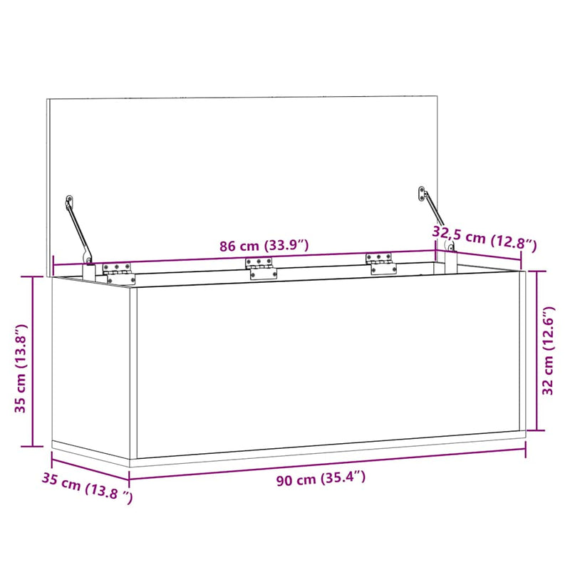 vidaXL füstös tölgy színű szerelt fa tárolóláda 90 x 35 x 35 cm