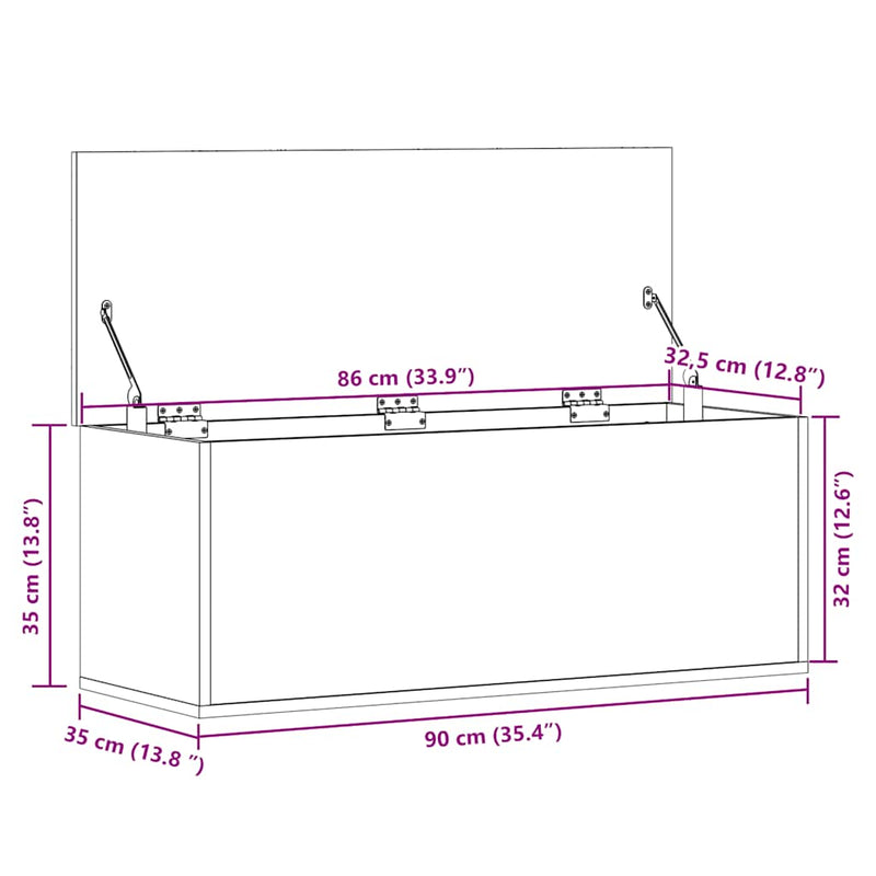 vidaXL barna tölgy színű szerelt fa tárolóláda 90 x 35 x 35 cm