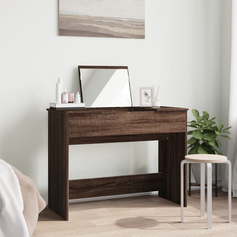 vidaXL barna tölgy színű fésülködőasztal tükörrel 100x45x76 cm
