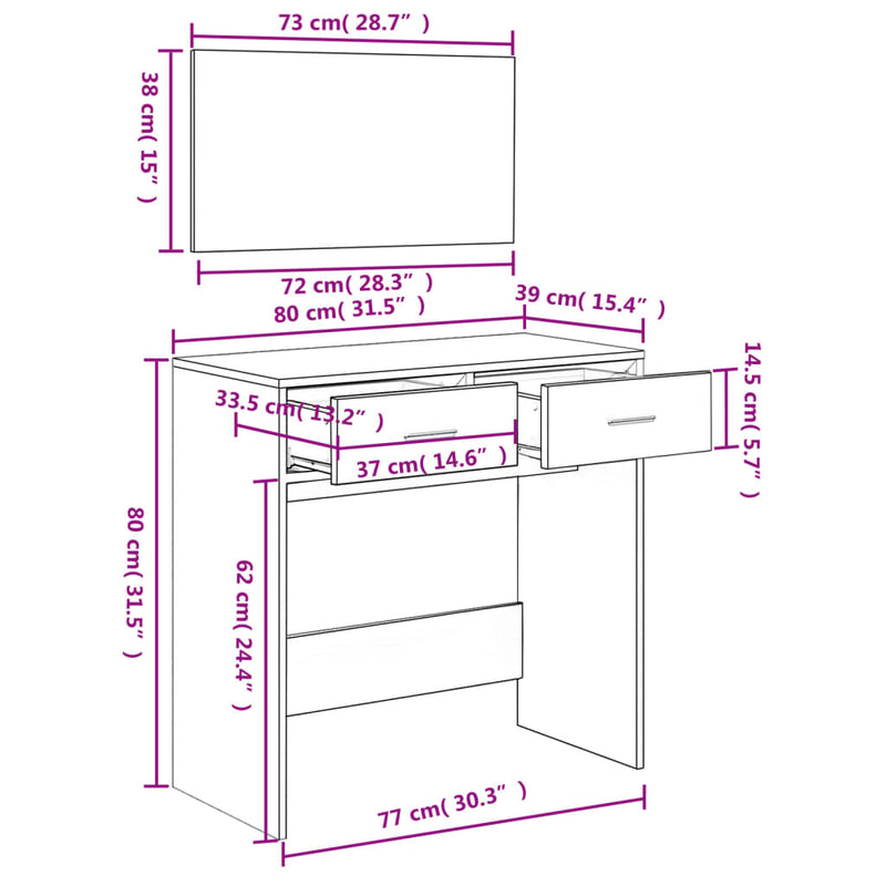 vidaXL betonszürke fésülködőasztal tükörrel 80x39x80 cm