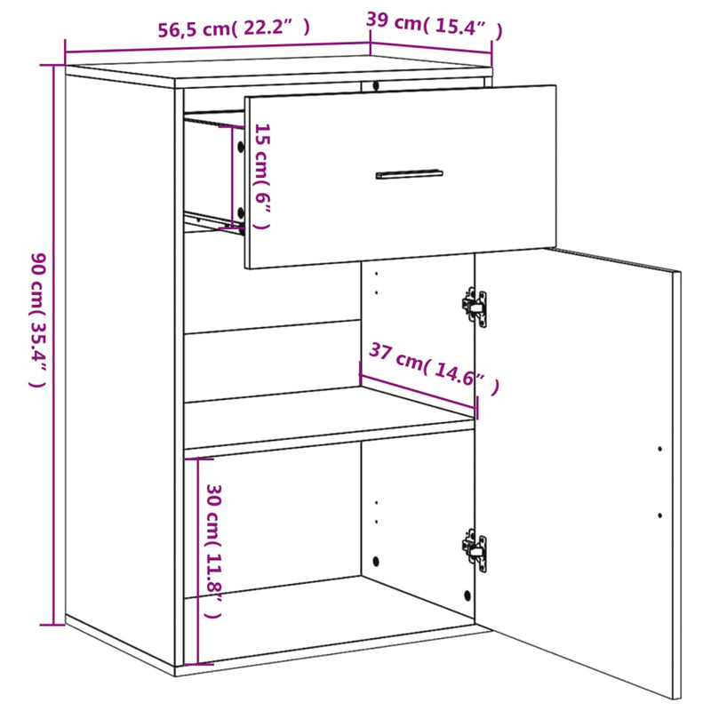 vidaXL fekete szerelt fa tárolószekrény 56,5x39x90 cm