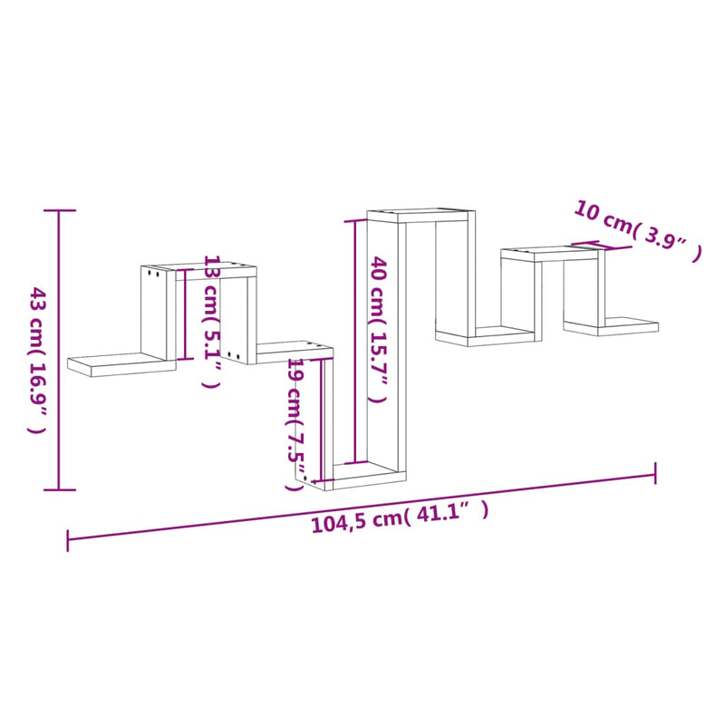 vidaXL betonszürke szerelt fa fali polc 104,5 x 10 x 43 cm