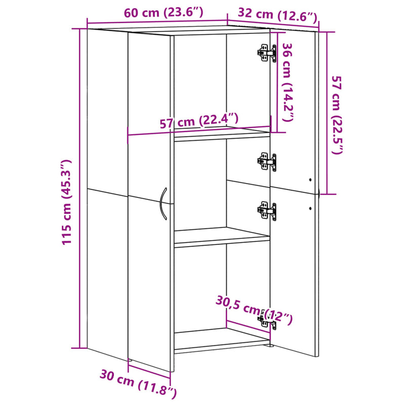 vidaXL szürke sonoma színű szerelt fa irattartó szekrény 60x32x115 cm