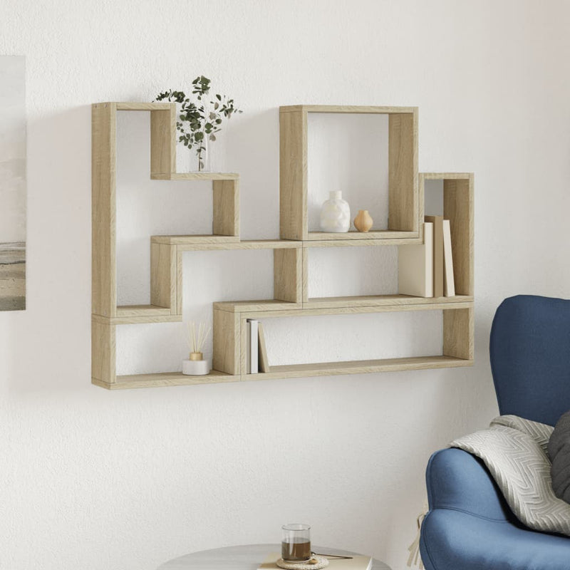 vidaXL sonoma tölgy színű szerelt fa fali polc 96x12x64 cm