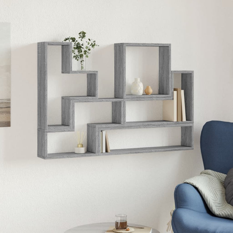 vidaXL szürke sonoma színű szerelt fa fali polc 96x12x64 cm