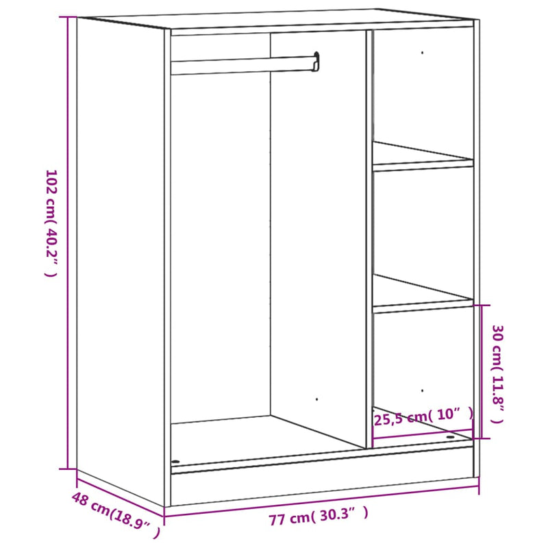 vidaXL fekete szerelt fa ruhásszekrény 77 x 48 x 102 cm