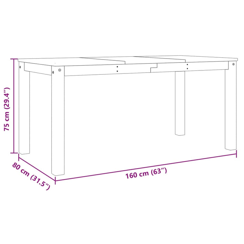 vidaXL Panama fehér tömör fenyőfa ebédlőasztal 160 x 80 x 75 cm