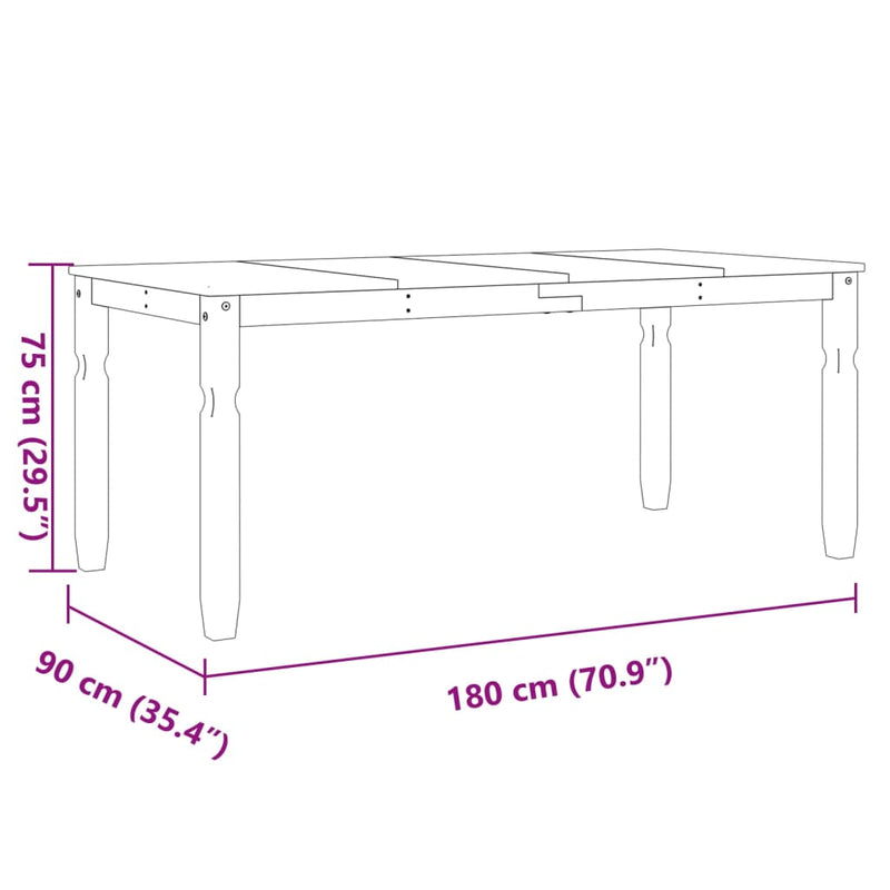 vidaXL Corona szürke tömör fenyőfa ebédlőasztal 180 x 90 x 75 cm