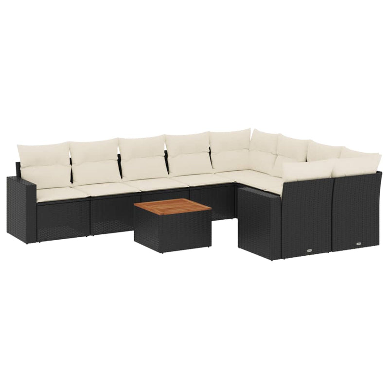 vidaXL 10 részes fekete polyrattan kerti ülőgarnitúra párnákkal