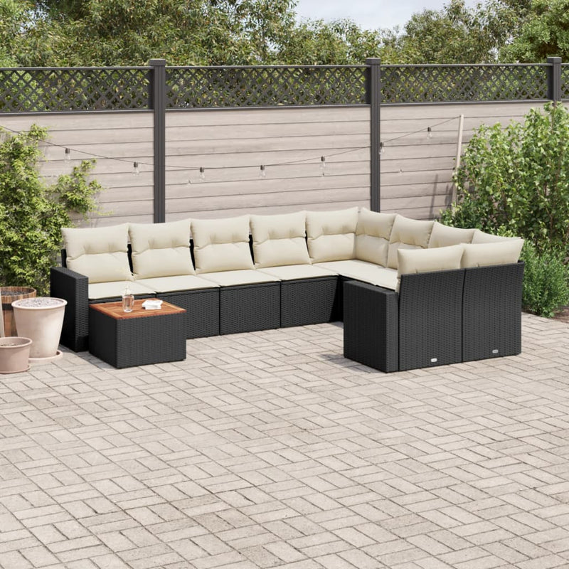 vidaXL 10 részes fekete polyrattan kerti ülőgarnitúra párnákkal