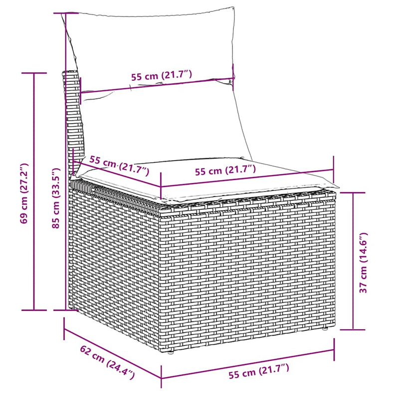 vidaXL 11 részes fekete polyrattan kerti ülőgarnitúra párnákkal