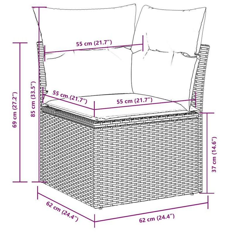 vidaXL 11 részes fekete polyrattan kerti ülőgarnitúra párnákkal