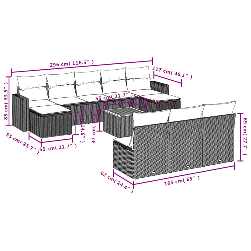 vidaXL 11 részes szürke polyrattan kerti ülőgarnitúra párnákkal