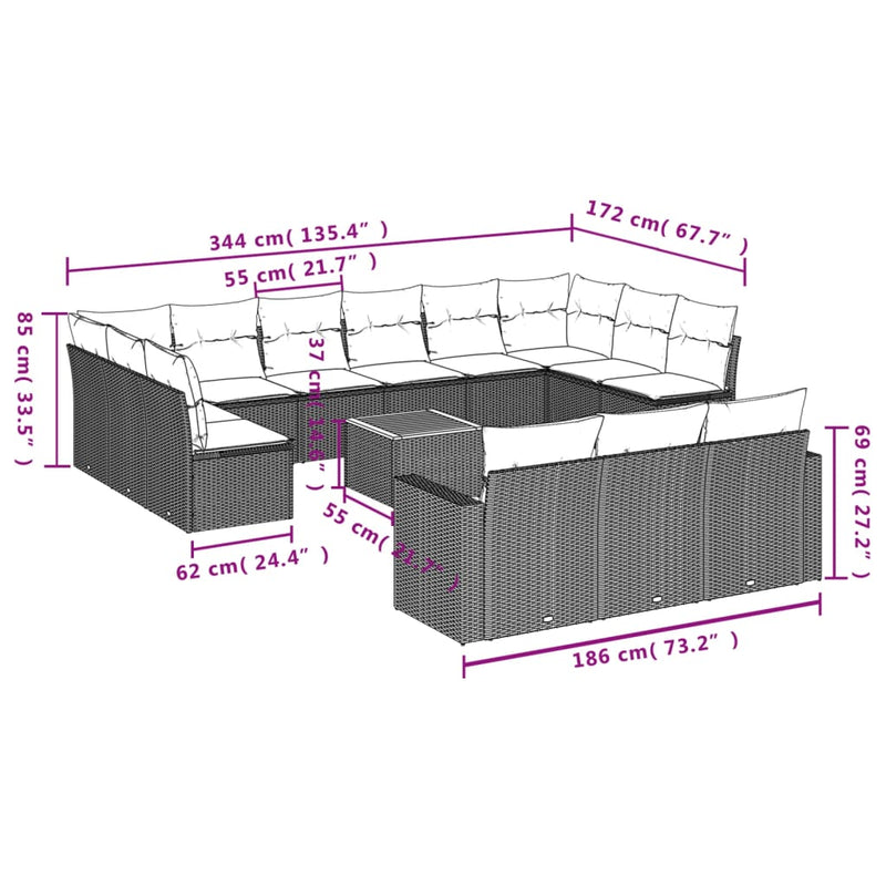 vidaXL 14 részes szürke polyrattan kerti ülőgarnitúra párnákkal