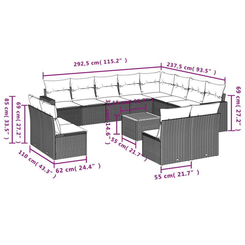 vidaXL 13 részes bézs polyrattan kerti ülőgarnitúra párnákkal