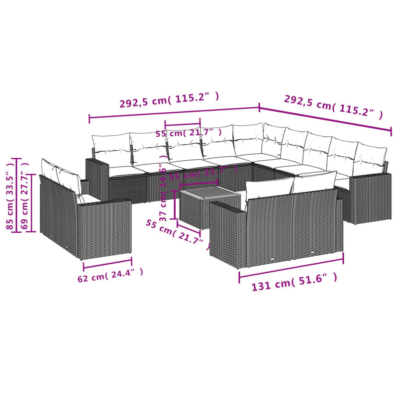 vidaXL 14 részes szürke polyrattan kerti ülőgarnitúra párnákkal