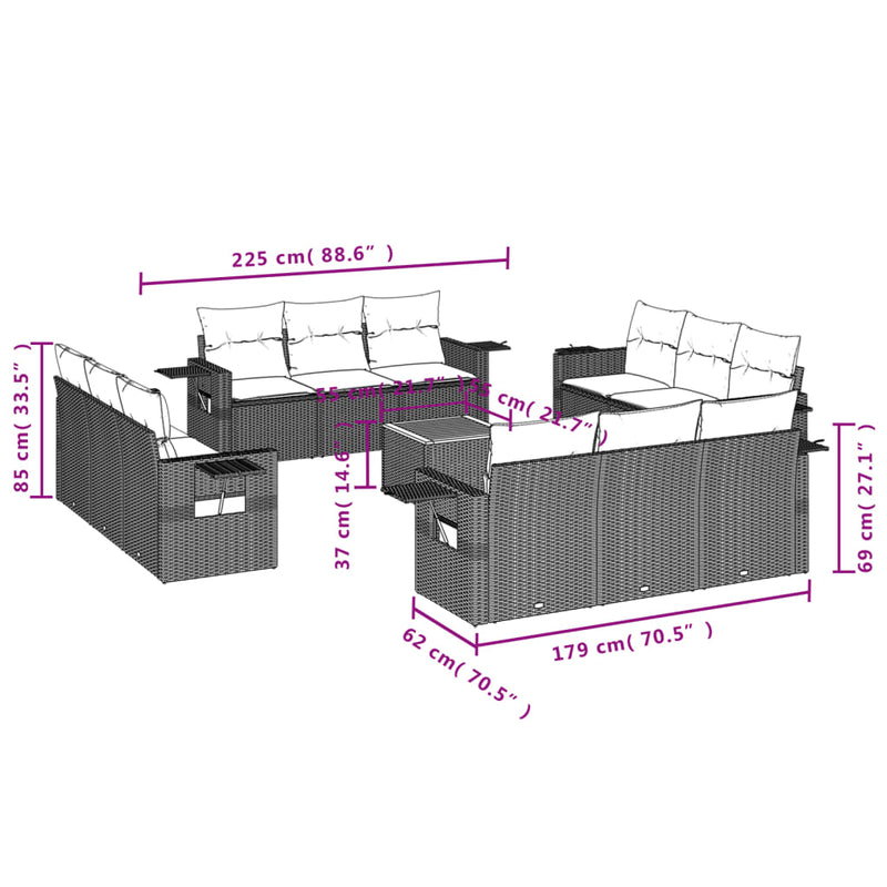 vidaXL 13 részes szürke polyrattan kerti ülőgarnitúra párnákkal