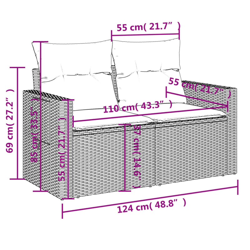 vidaXL 5 részes szürke polyrattan kerti ülőgarnitúra párnákkal