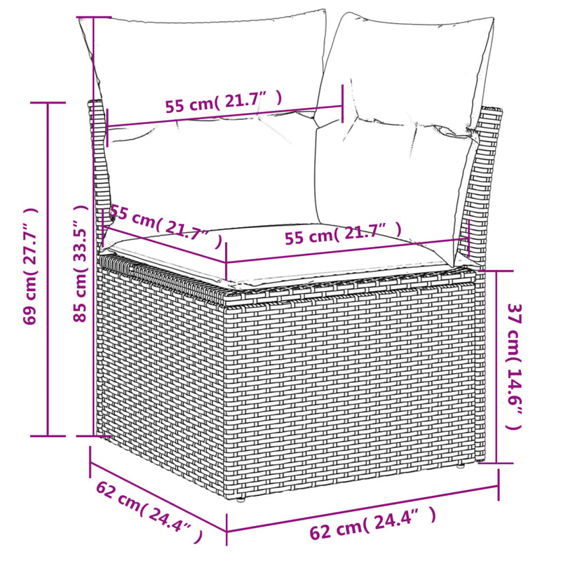 vidaXL 12 részes fekete polyrattan kerti ülőgarnitúra párnákkal