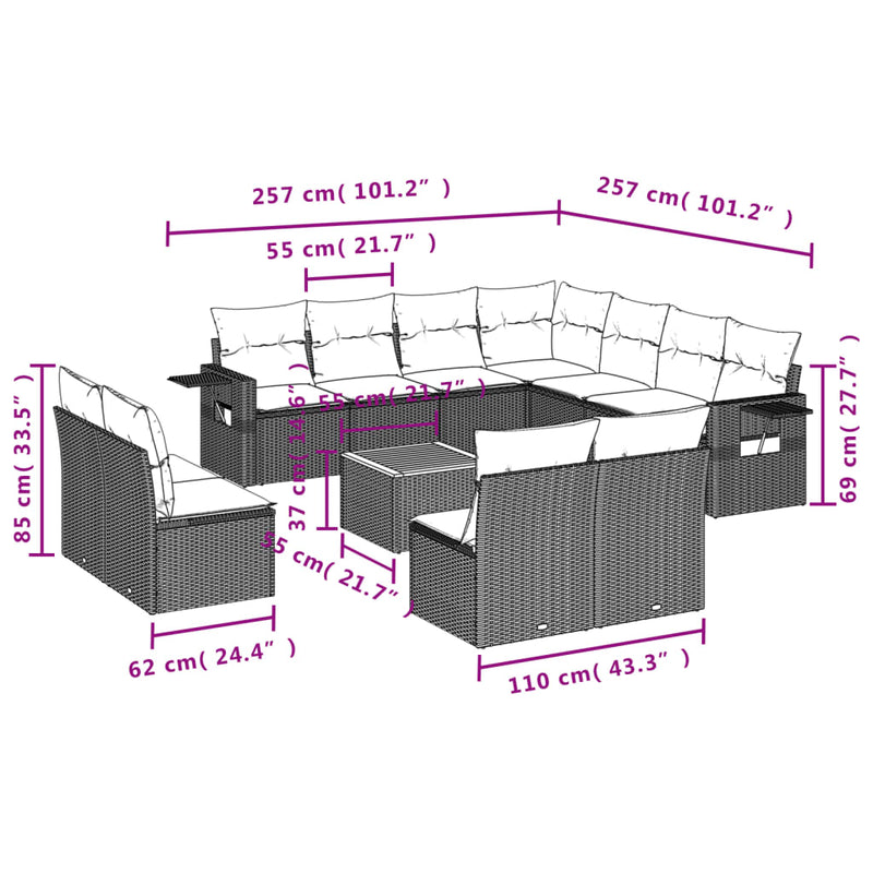 vidaXL 12 részes szürke polyrattan kerti ülőgarnitúra párnákkal