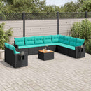 vidaXL 11 db fekete polyrattan kerti kanapégarnitúra párnákkal