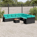 vidaXL 11 db fekete polyrattan kerti kanapégarnitúra párnákkal