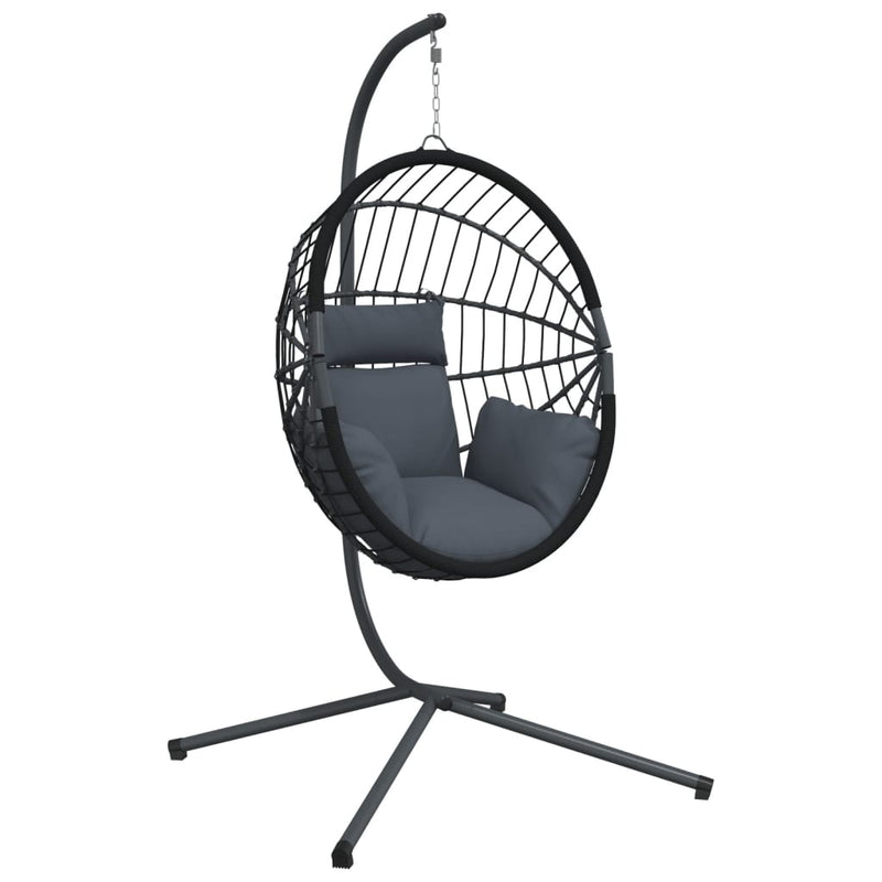 vidaXL antracitszürke rattan és acél függő kagylószék állvánnyal