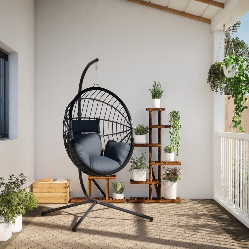 vidaXL antracitszürke rattan és acél függő kagylószék állvánnyal