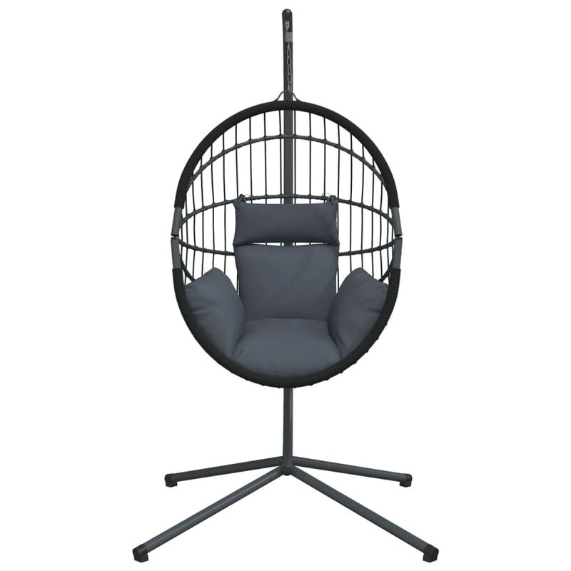 vidaXL antracitszürke rattan és acél függő kagylószék állvánnyal