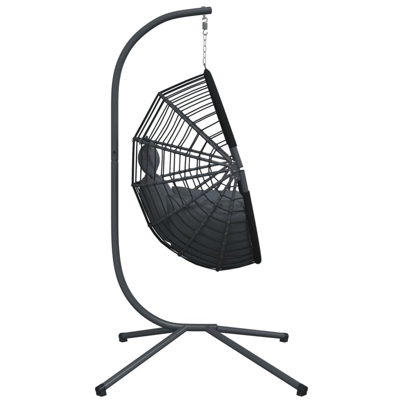 vidaXL antracitszürke rattan és acél függő kagylószék állvánnyal