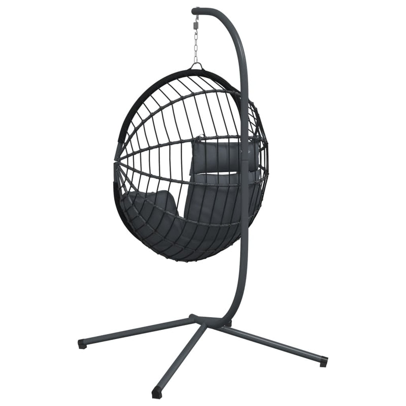 vidaXL antracitszürke rattan és acél függő kagylószék állvánnyal