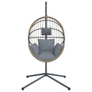 vidaXL világosszürke rattan és acél függő kagylószék állvánnyal