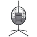 vidaXL szürke rattan és acél függő kagylószék állvánnyal