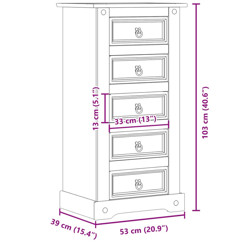 vidaXL Corona tömör fenyőfa éjjeliszekrény 53x39x103 cm