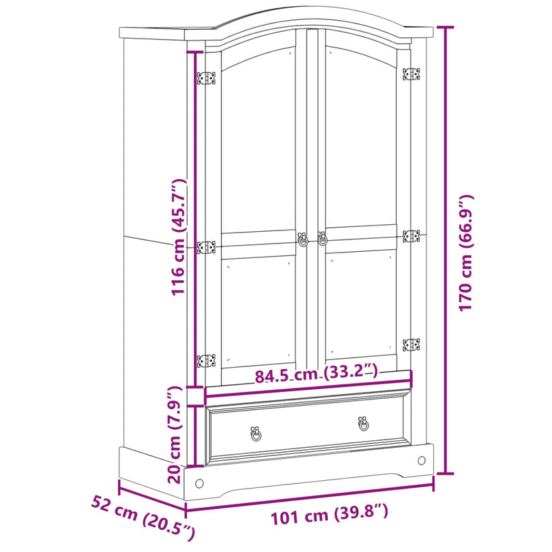 vidaXL Corona tömör fenyőfa ruhásszekrény 101 x 52 x 170 cm