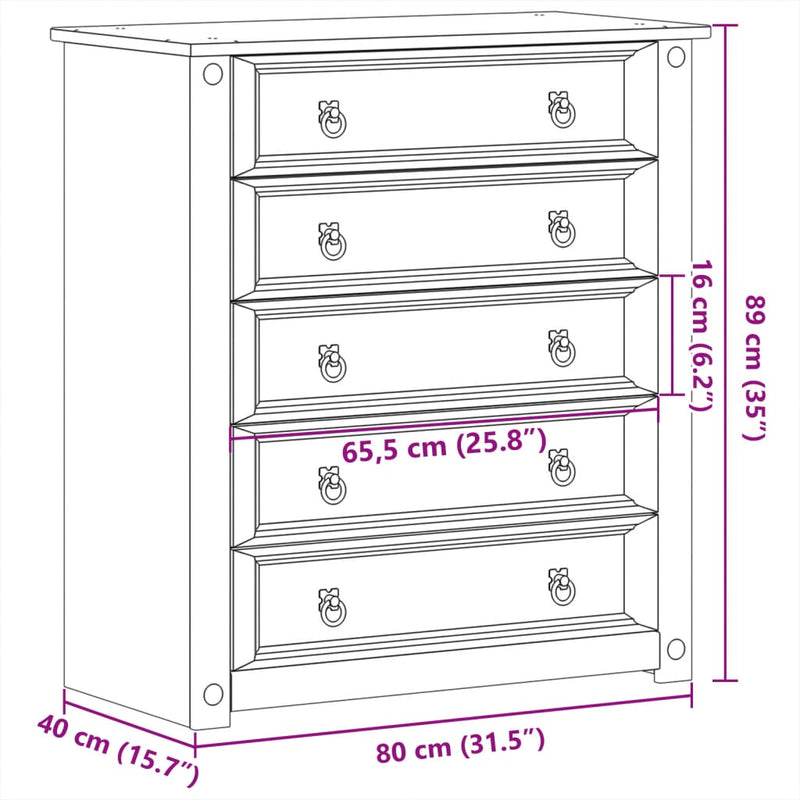 vidaXL Corona tömör fenyőfa komód 80x40x89 cm