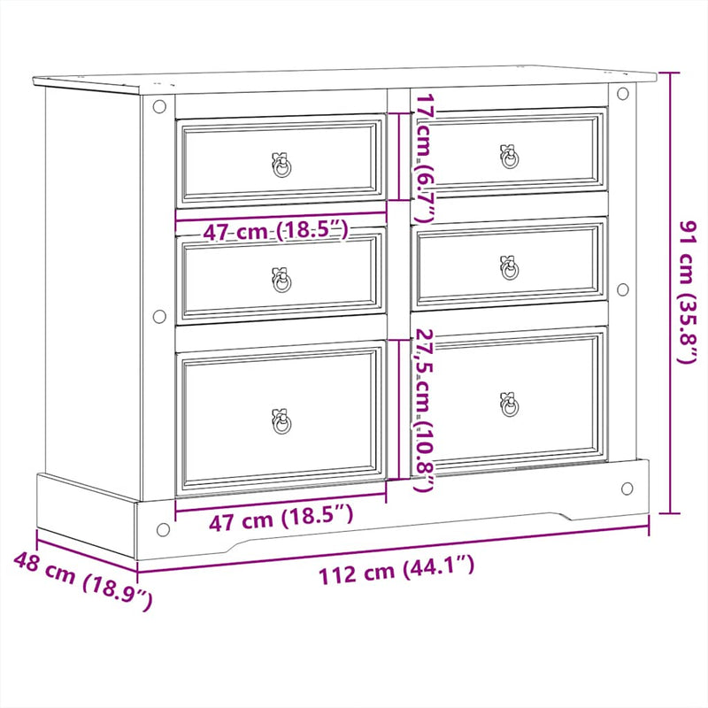 vidaXL Corona tömör fenyőfa komód 112x48x91 cm
