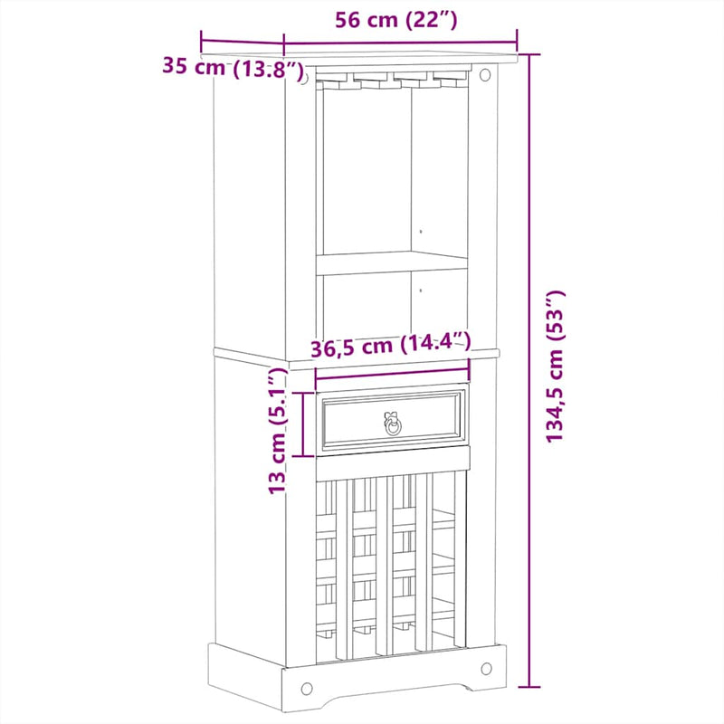 vidaXL Corona tömör fenyőfa bortartó 56x35x134,5 cm