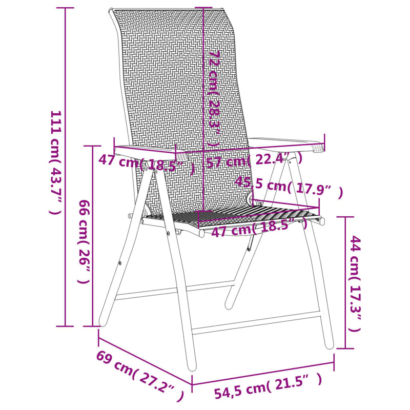vidaXL 2 db szürke polyrattan összecsukható kerti szék