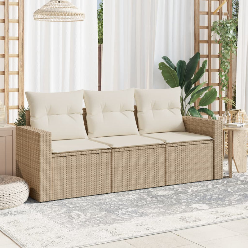vidaXL 3 részes bézs polyrattan kerti ülőgarnitúra párnákkal