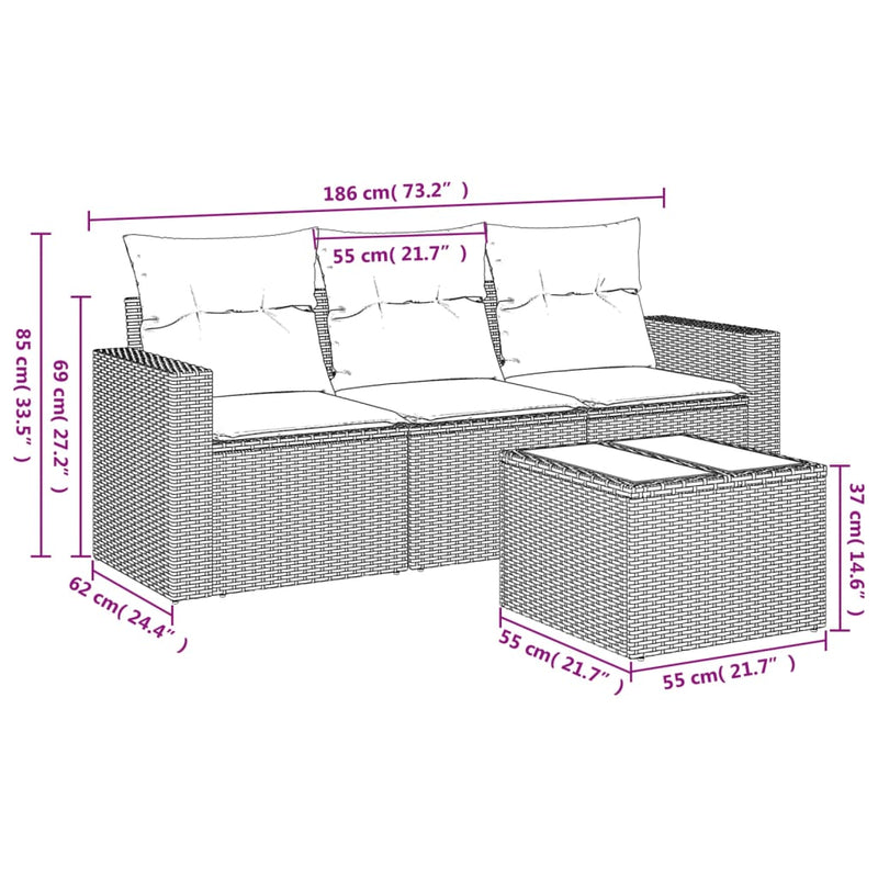 vidaXL 4 részes szürke polyrattan kerti ülőgarnitúra párnákkal