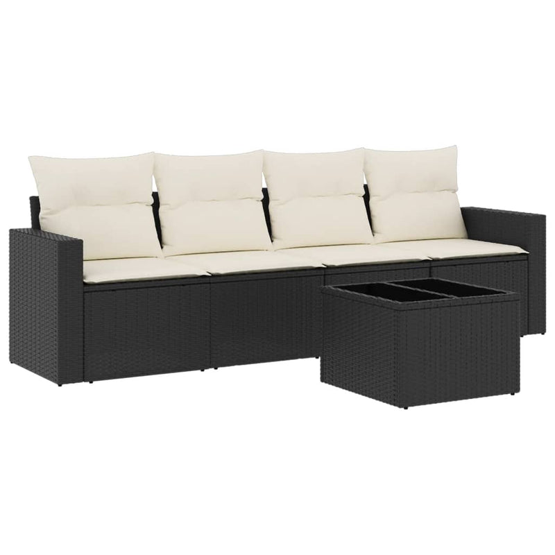 vidaXL 5 részes fekete polyrattan kerti kanapészett párnákkal