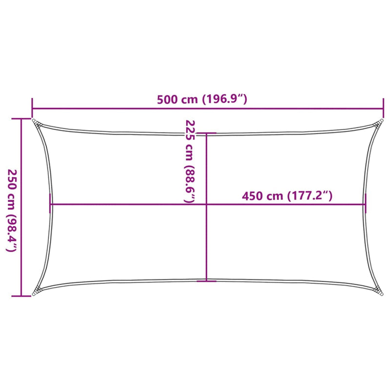 vidaXL világosszürke négyszögletű HDPE napvitorla 160 g/m² 2,5x5 m