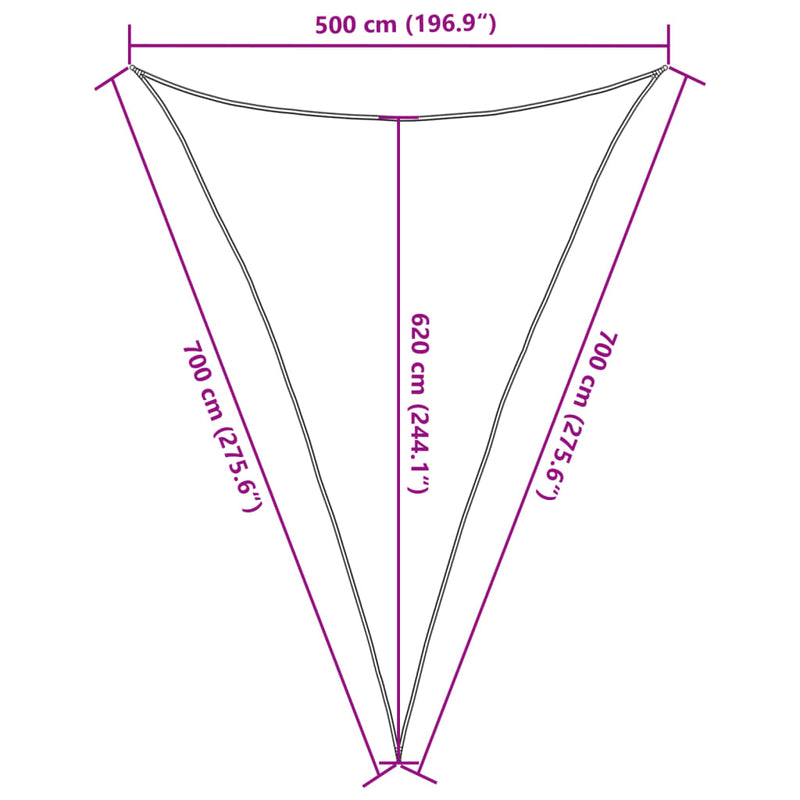 vidaXL világosszürke háromszög alakú HDPE napvitorla 160 g/m² 5x7x7 m