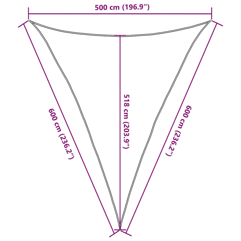 vidaXL homokszínű háromszög alakú HDPE napvitorla 160 g/m² 5x6x6 m